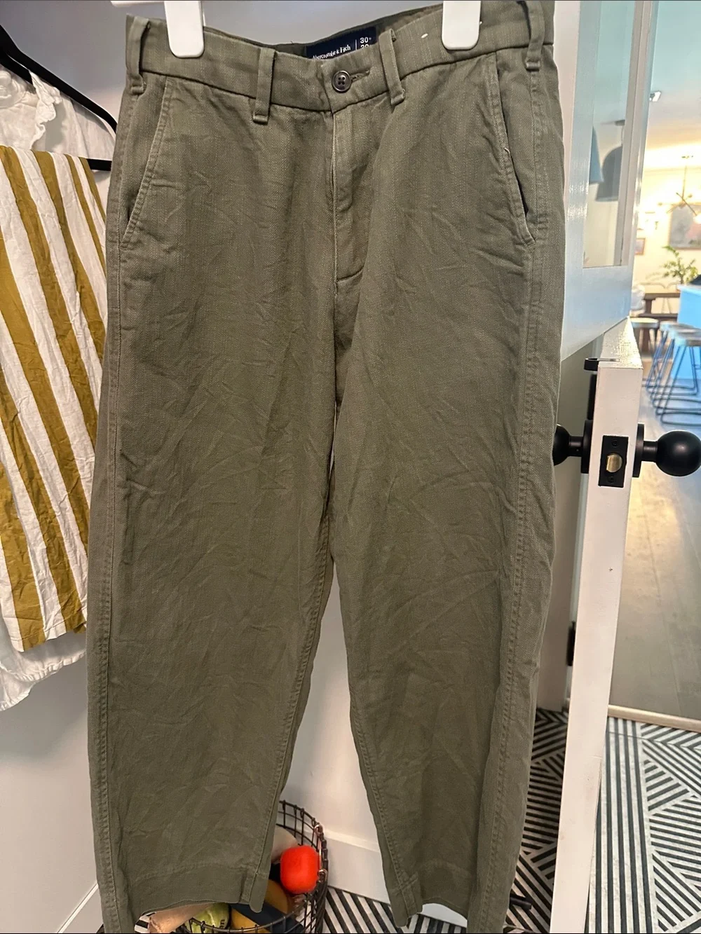 Abercrombie & Fitch Olive Green Baggy Linen Trousers